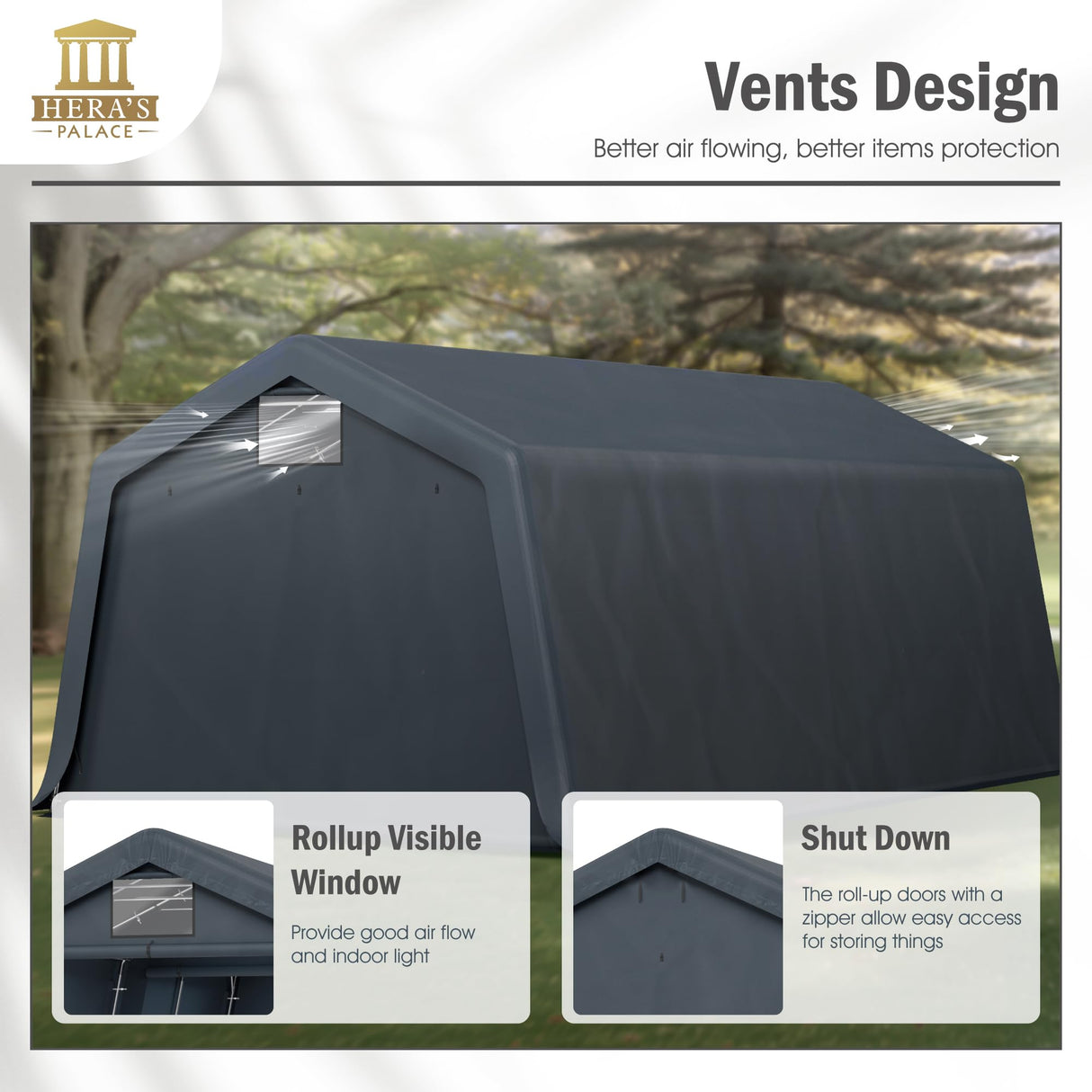 HERA'S PALACE 13x22 ft Heavy Duty Carport Portable Canopy Storage Shelter Shed with Metal Frame and Divider Curtain All-Season Tarp for Car Boat Truck Motorcycle HERA'S PALACE