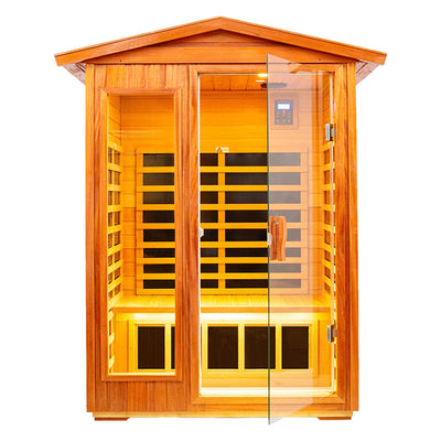 KUNSANA Outdoor Sauna 2 Person Infrared Sauna Far Infrared Saunas for Home Low EMF Home Sauna Spa Mahogany Wood Sauna Room with Bluetooth Speakers, LED Reading Lamps, Chromotherapy Lights