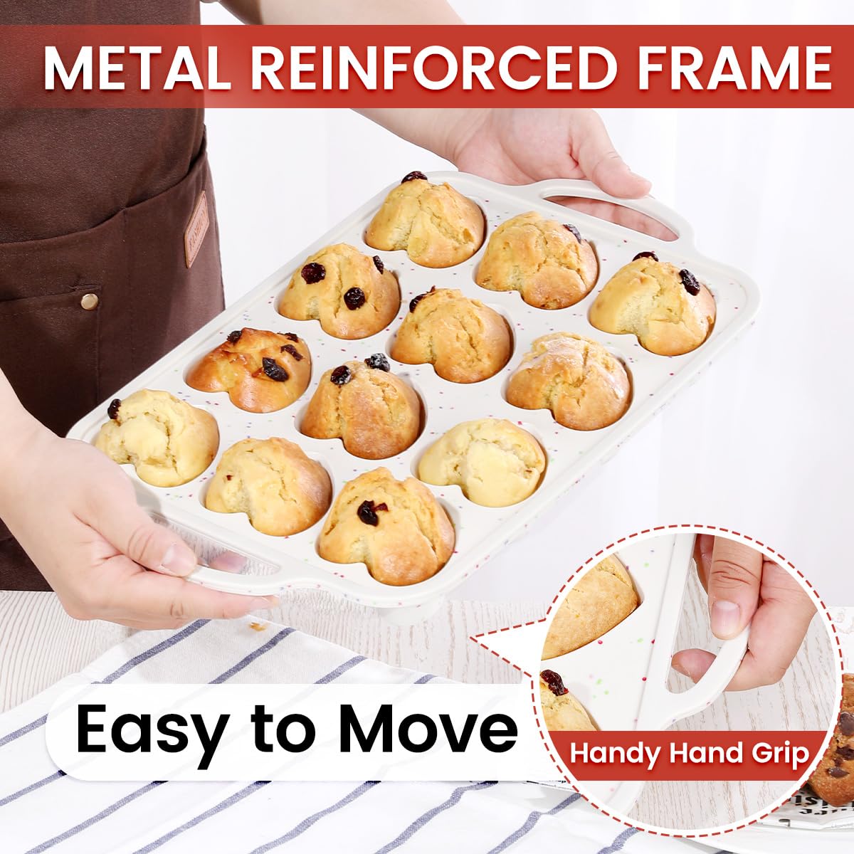 CAKETIME Heart Shaped Muffin Pan with Metal Frame, Nonstick Heart Silicone Molds for Valentine's Day Baking Heart Shaped Egg Muffins, Cupcake, Tartlets, Egg Bites, Chocolate Muffin, Soaps CAKETIME