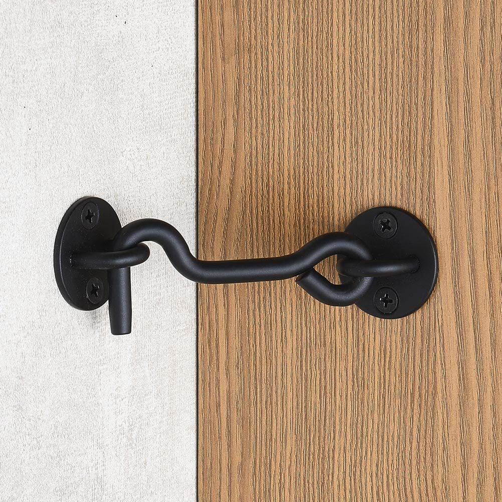 Raswik 4” Privacy Hook and Eye Gate Latch Easy Lock for Barn Door, Black Raswik