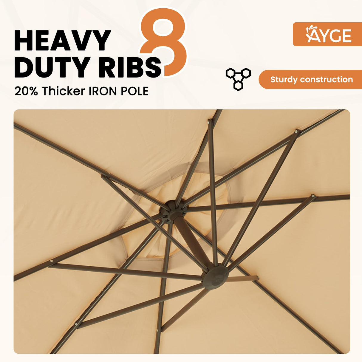 Ayge 10ft Offset Cantilever Hanging Outdoor Patio Umbrella Market Umbrella UV Resistant with Easy Tilt,Heavy-Duty Pool Umbrella for Lawn, Backyard,Garden,Yard,Beige Ayge