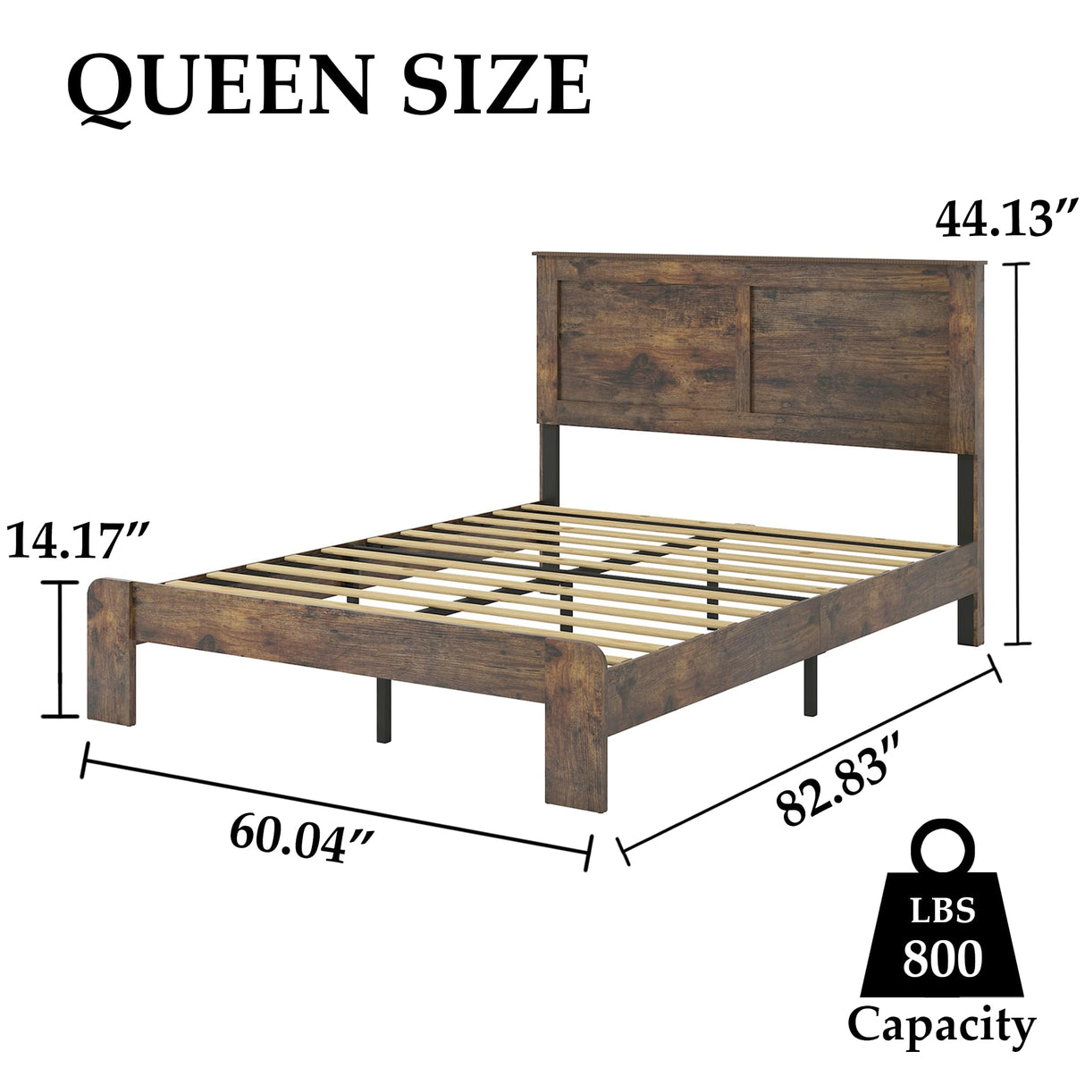 DWOYFO Wood Platform Bed Frame, Queen Size Bed Frame with Headboard and Wood Slat Support, Easy Assembly, No Box Spring Needed, Dark Brown DWOYFO