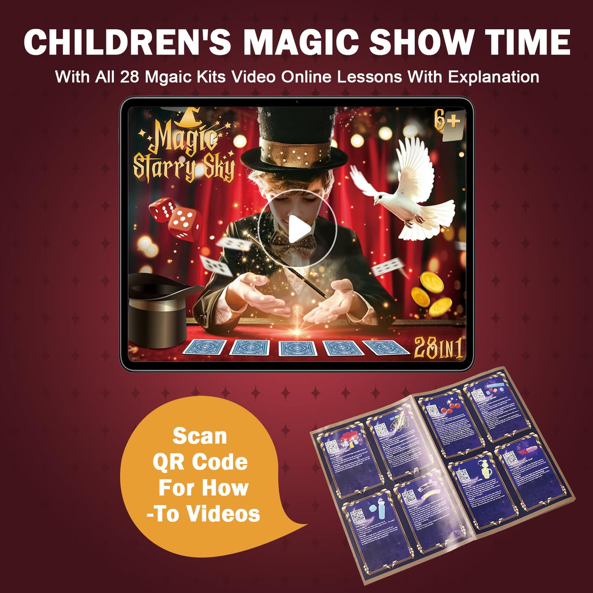 Magic Tricks Set 28 in 1 Magic Kit for Kids Age 6-8 to Perform with Step-by-Step Video Instructions for Each Trick from Professional Ages 6+ TENTAM