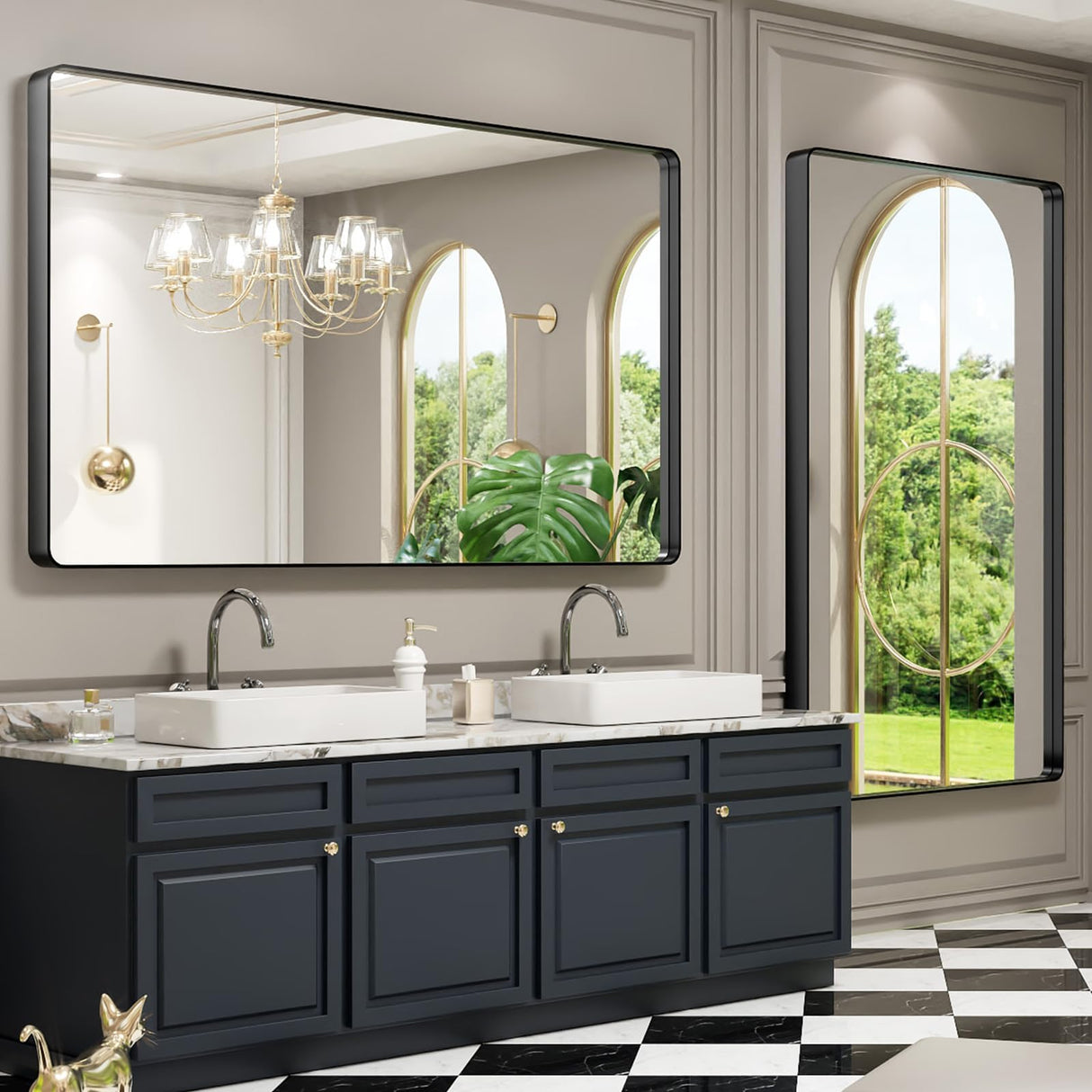 LOAAO 60X30 Inch Black Metal Framed Bathroom Mirror for Wall, Matte Black Bathroom Vanity Mirror Farmhouse, Large Rounded Rectangle Mirror, Anti-Rust, Tempered Glass, Hangs Horizontally or Vertically LOAAO