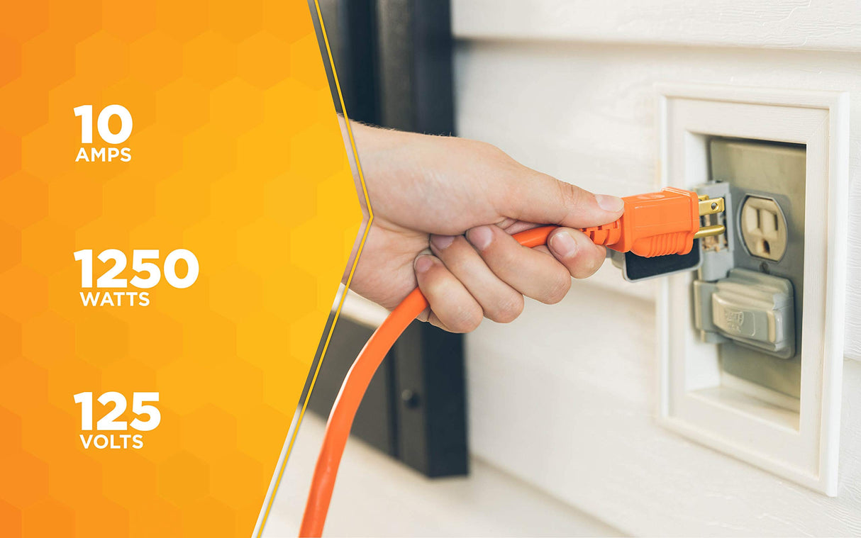 Southwire Light Duty Extension Cord, 100Ft, 16 Gauge, 3 Conductor, Outdoor Extension Cord, SJTW, Orange, 2309SW8803 Southwire