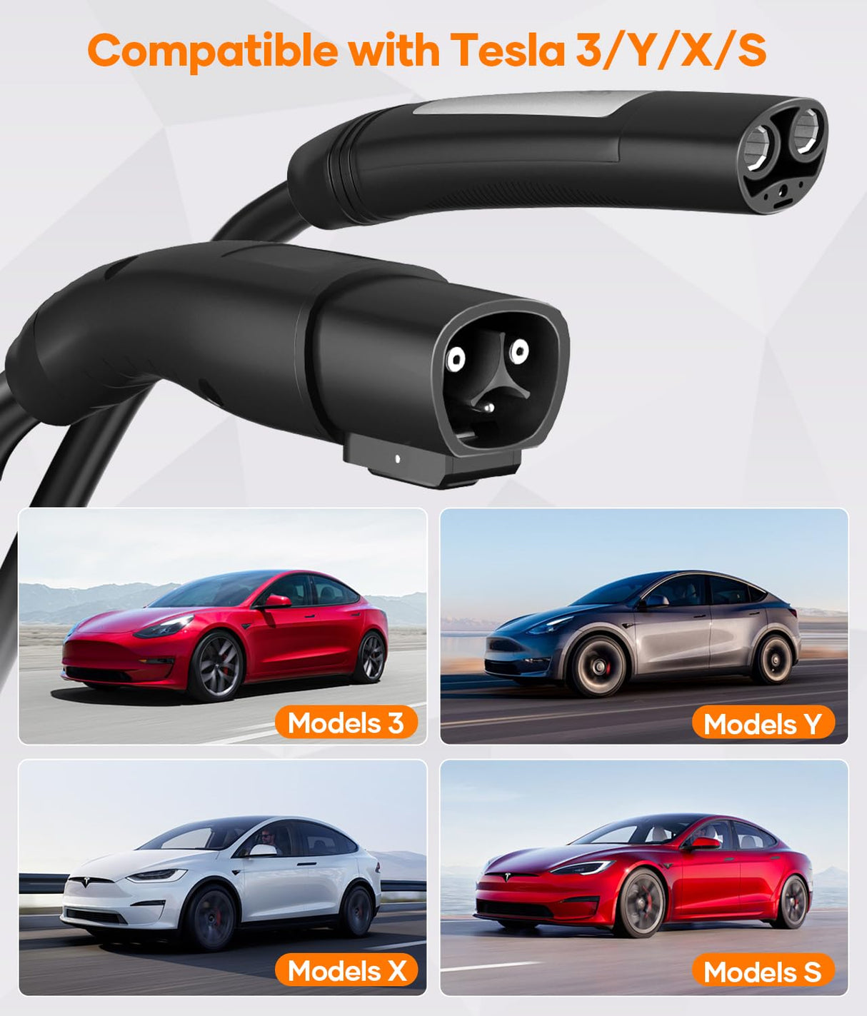 VIVAVOLT EV Extension Cord for Tesla,16.4ft Charging Cable for Tesla Up to 50A 240V Without Drops in Power,Extension Cable for Tesla Compatible with Model 3/Y/X/S/Cybertruck VIVAVOLT