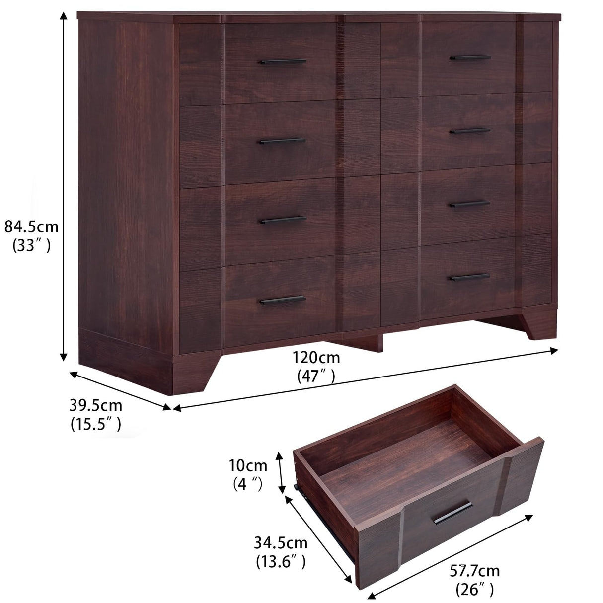 Farmhouse 8 Drawers Dresser for Bedroom, Wood Large Chest of Drawers, Long Dressers Double Dresser, Curved Wide Dresser Storage Dressers Organizer for Bedroom, Closet, Living Room,Hallway & Entryway FFBCFDK