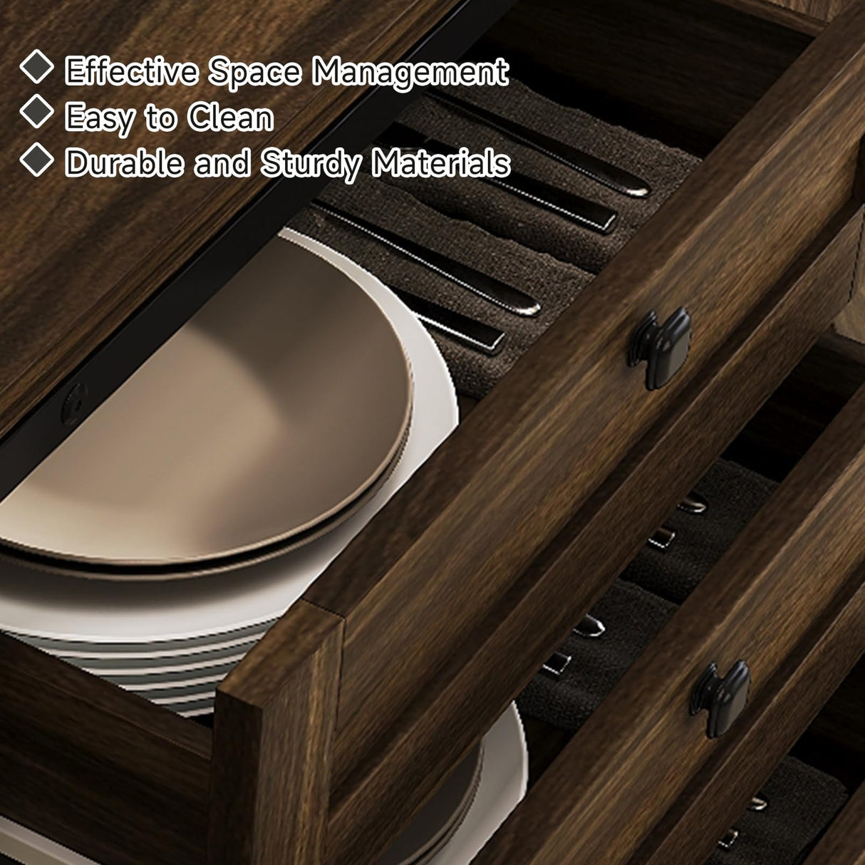 Luoxiao Sideboard Buffet Cabinet with Storage, 55 inch Farmhouse Cabinet with 4 Drawers, Sliding Barn Door, Adjustable Shelves, 32inch Tall Coffee Bar for Living Room, Kitchen, Dark Oak Luoxiao