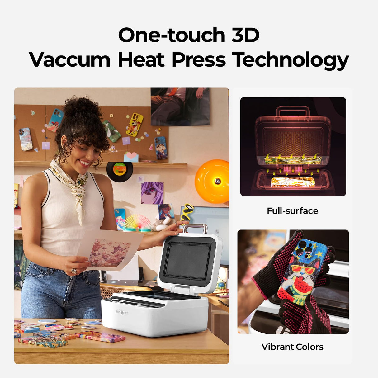 HTVRONT Phone Case Heat Press Machine- Vacuum Heat Press Machine for Phone Cases- Sublimation Press for Custom Phone Case, Badges, Coasters, Includes Film & Fixture (Compatible with iPhone & Android) HTVRONT