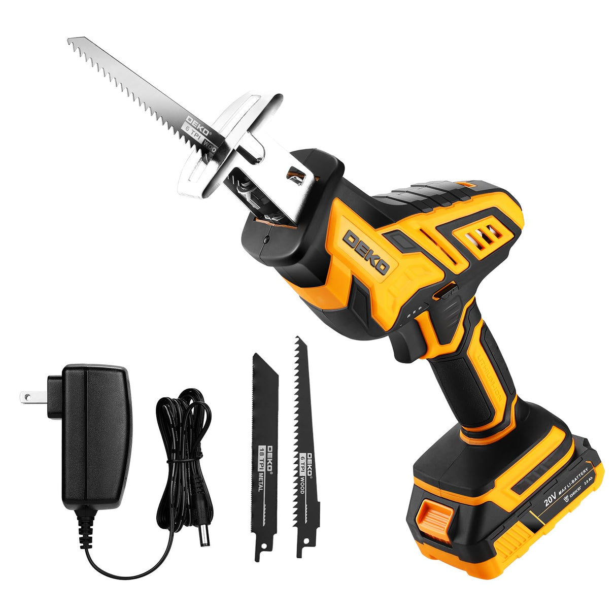 Cordless Reciprocating Saw: DEKOPRO 20Volt Battery Powered Mini Reciprocating Saw, Compact Electric Metal Blades Tool, Power Hand Saws for Wood work, Cut DEKOPRO