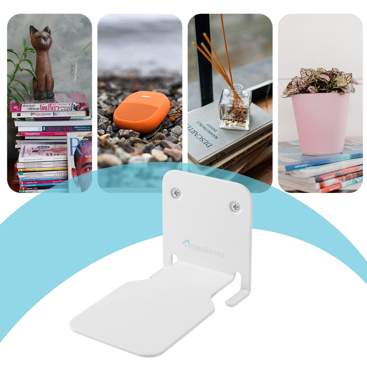 Homakover Invisible Floating Bookshelves, Heavy-Duty Book Organizers, Wall Mounted Bookshelf, Iron Storage Shelves for Bedroom, Living Room, Office (Small) (2 Pieces, White) Homakover