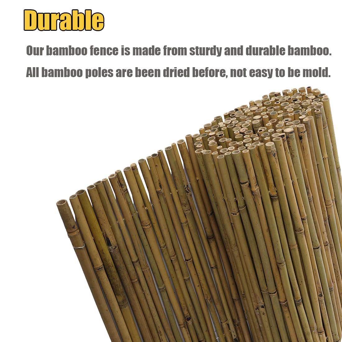Jollybower 4Ft High x 6 Ft Long x 0.7In D Bamboo Screen, Natural Bamboo Fence Rolls, Eco-Friendly Fencing for Outdoor Balcony Patio Garden Border Pool Jollybower