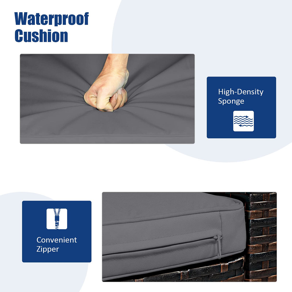 Tangkula 3-Piece Outdoor PE Rattan Furniture Set, Patio Conversation Set w/Chair & Storage Coffee Table, Detachable Cushion, Stable X-Shaped Frame, Perfect for Garden, Backyard, Poolside (Grey) Tangkula