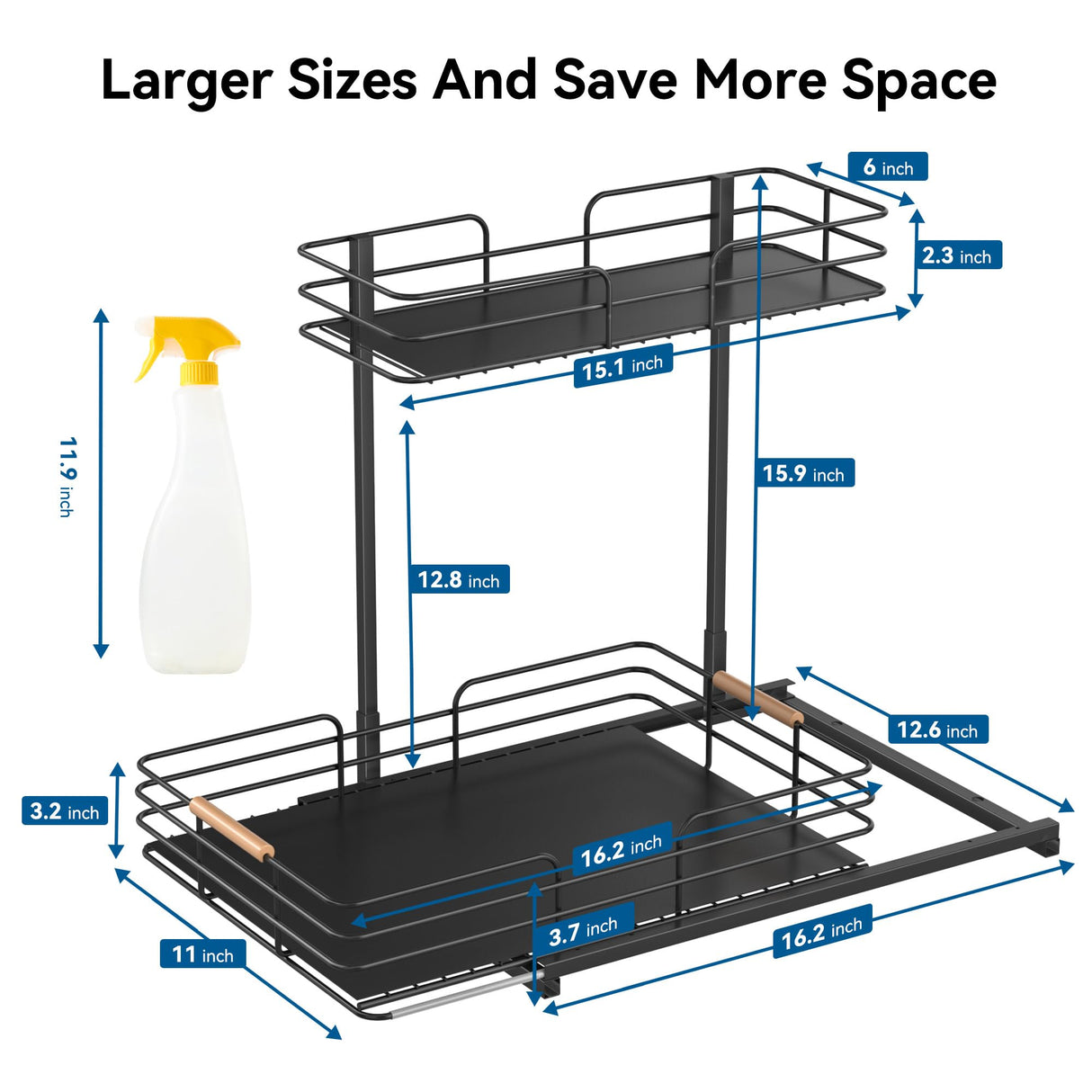 LAMU Under Sink Organizers and Storage, 2 Tier Bathroom Kitchen Cabinet Organizers, Pull Out Under Sink Storage Kitchen Shelf Organizer for Under Counter Storage LAMU