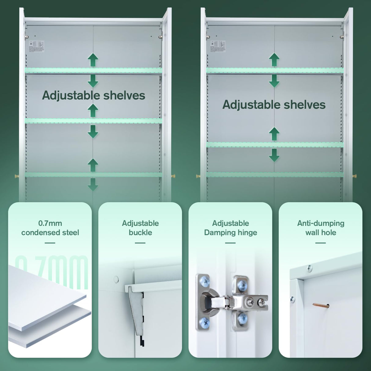 IRONMIX Metal Bookshelf with Doors and Adjustable Shelves, 70.87" H Tall Bookcase, 5-Tier Curio Cabinet for Collectibles, White Storage Cabinet for Home Office Living Room IRONMIX