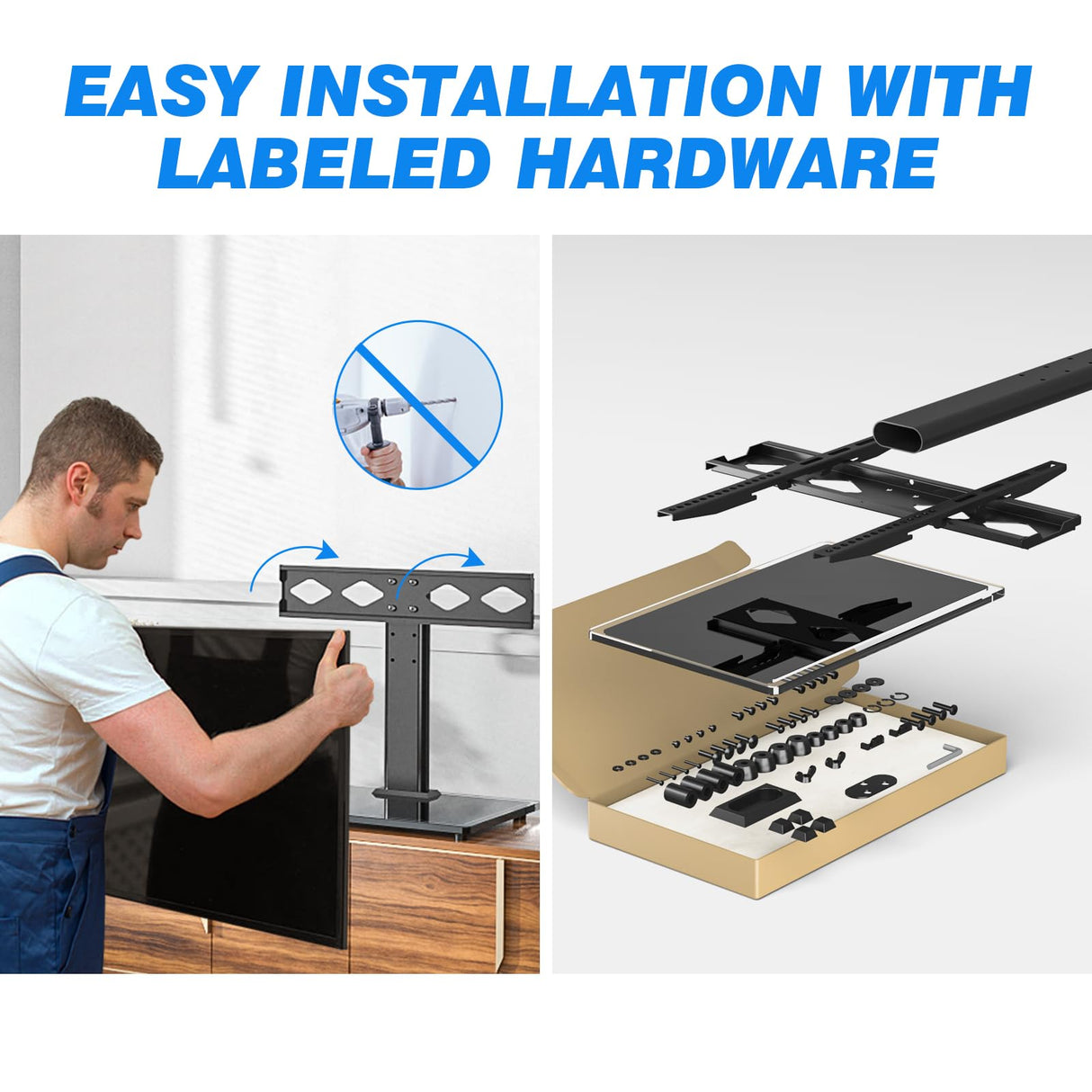 Rfiver Universal Table Top TV Stand TV Base Replacement for Most 27 30 32 39 40 42 43 49 50 55 60 Inch LCD LED Plasma Flat Screen TVs, Vesa Mount Holds up to 88 lbs, Height Adjustable Rfiver