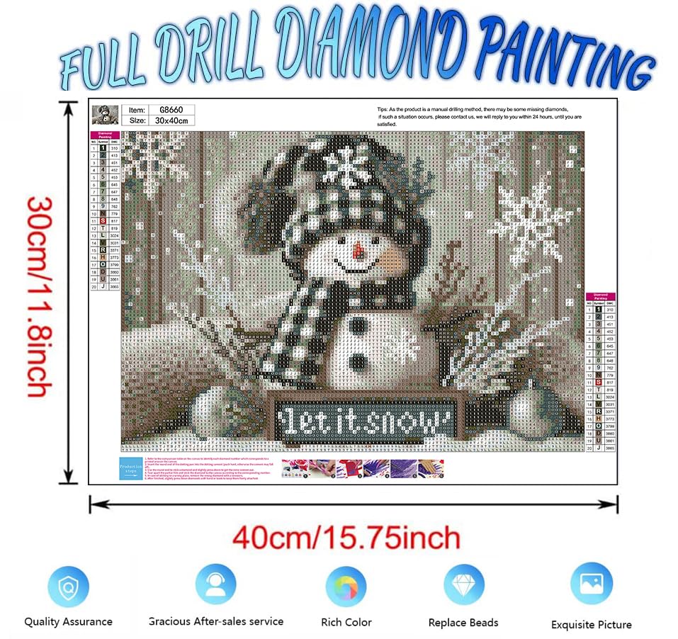 Clendo Winter Cute Snowman Diamond Art Kits for Adults - Christmas 5D Diamond Painting Kits Full Drill Crystal Rhinestone Gem Art Craft Kits for Home Wall Decor 12X16Inch Clendo