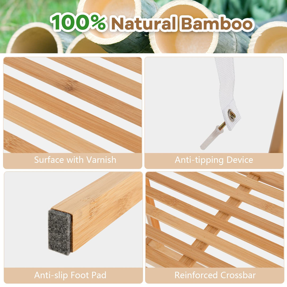 Giantex 4-Tier Bamboo Bookshelf, Multifunctional Storage Display Rack Shelves with Anti-Tipping Device, Natural Bamboo Ladder Shelf for Home Office Kitchen Bathroom Giantex