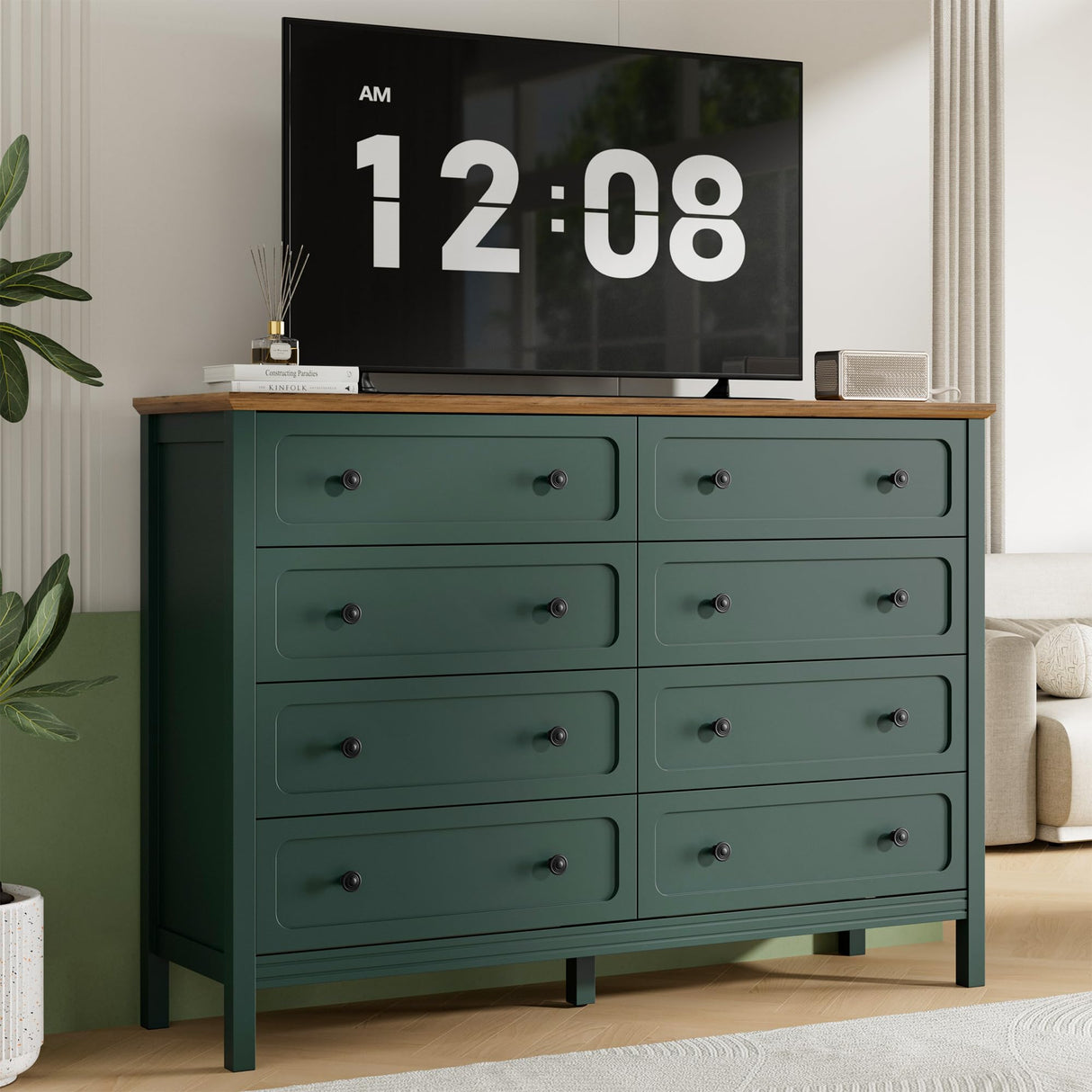 Tradare Green Dresser for Bedroom, 8 Drawer Dresser with Metal Handles, 55" Wide Modern Dressers & Chest of Drawers for Living Room, Hallway, Entryway Tradare
