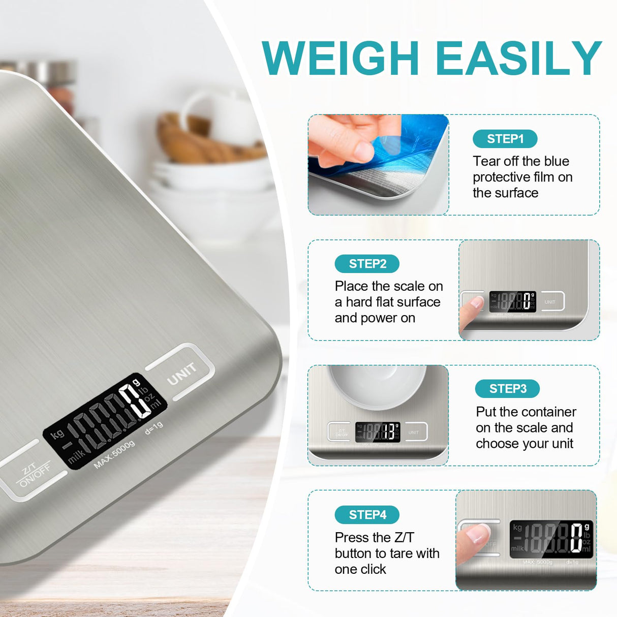 Food Scale, 11lb Kitchen Scale with 6 Units Tare Function & LCD Display, 0.05oz/1g Stainless Steel Digital Food Scale Grams and Ounces for Baking, Cooking, Dieting and Meal Prep (Batteries Included) SOYOK