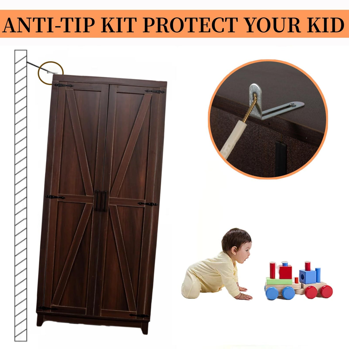 HYDUZ 2 Piece 70" Large Bedroom Armoire Wardrobe Closet for Hanging Clothes, Farmhouse Wooden Wardrobe Closet with Barn Door, Freestanding Clothing Storage Cabinet with Hanging Rod & Shelf, Espresso HYDUZ