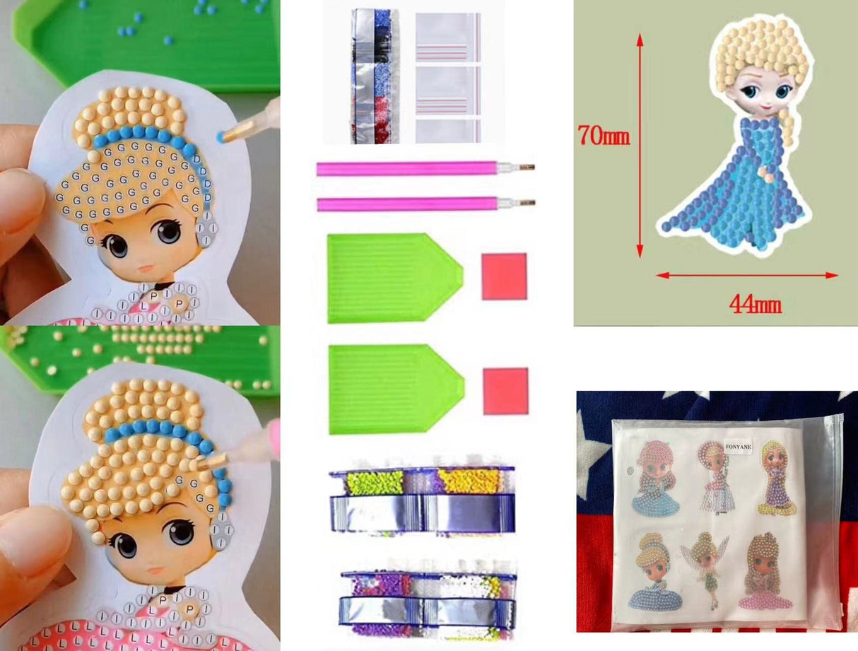 FONYANE Diamond Art Kits for Kids, Arts and Crafts for Kids Ages 4-8,Craft Kits for Ages 8-12, Mosaics Bead Art,Painting Kits,24PCS Princess Gem Art Kits Best Gifts for Grils Boy Birthday FONYANE