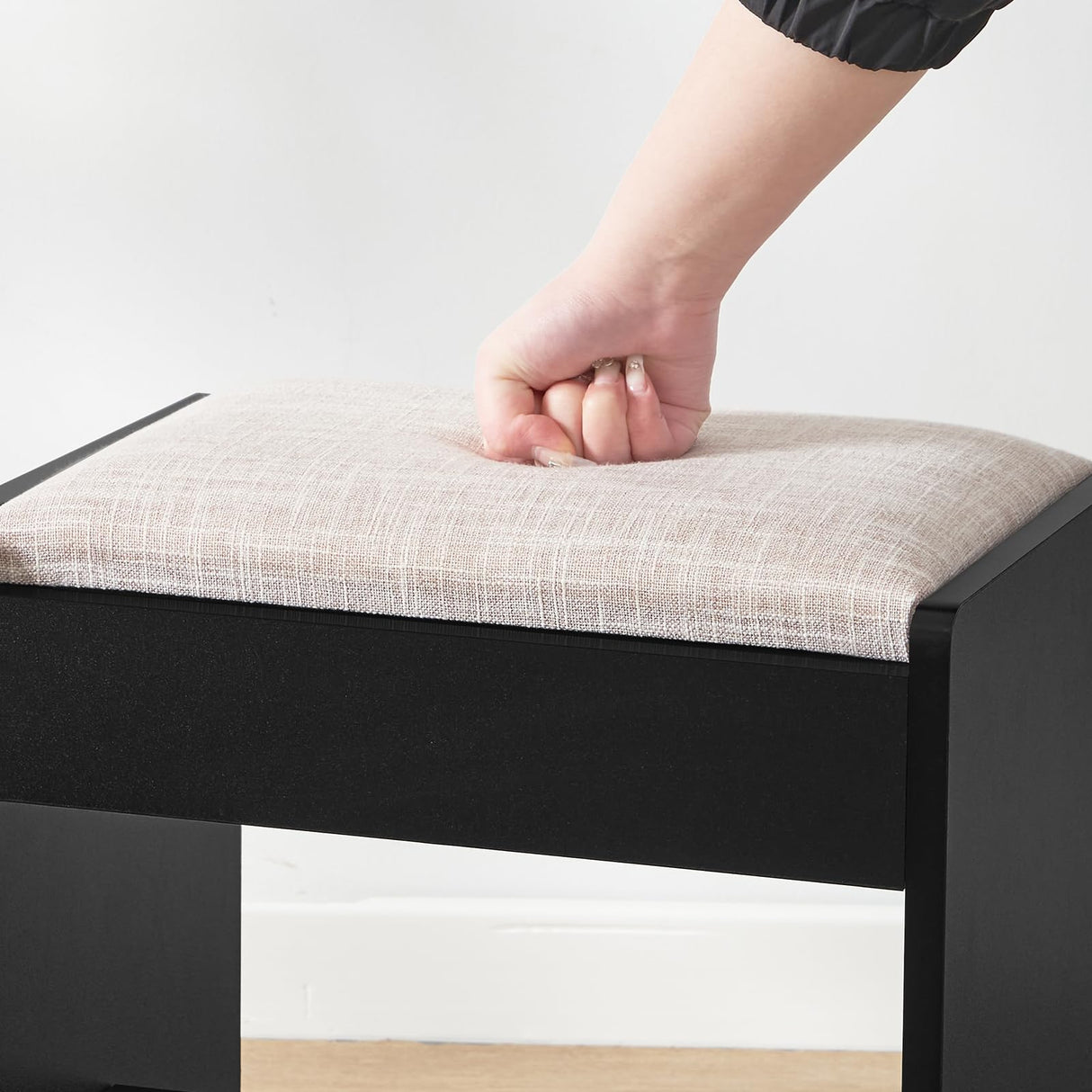 FIONESO Vanity Desk with Mirror & Lights, Makeup Vanity with 6 Drawers, 6 Open Shelves and Power Outlet, 48” Storage Makeup Vanity Desk with Stool Bench for Women, Girls, Bedroom, Black FIONESO