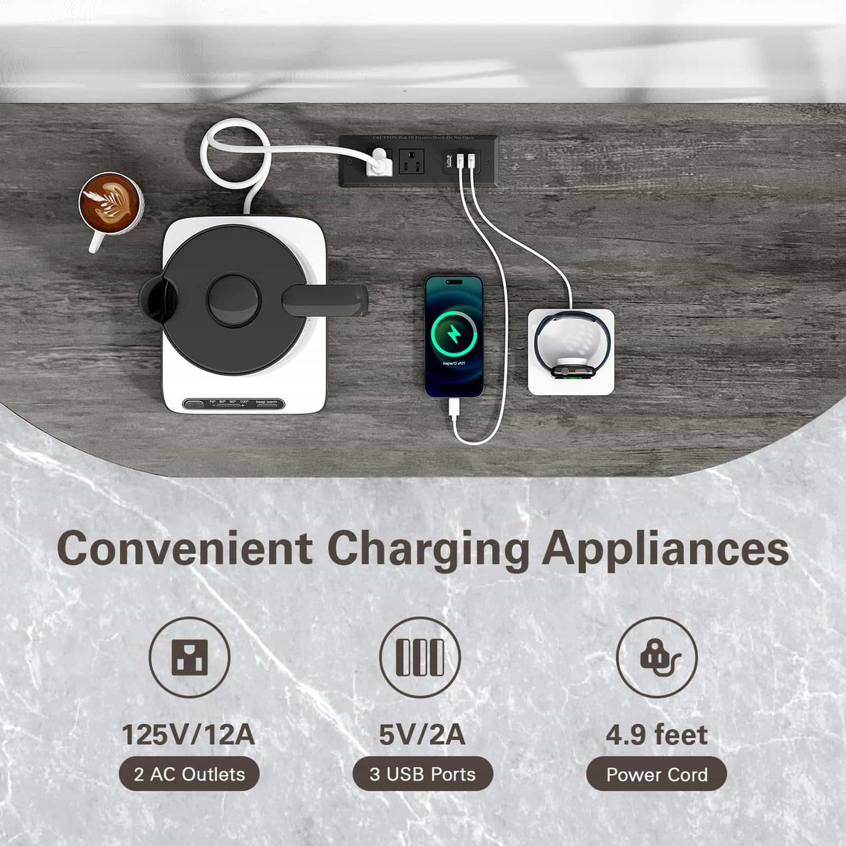 Zarler Grey Mini Bar Cabinet with LED Lights and Power Outlet – Stylish 4-Tier Liquor Stand Zarler