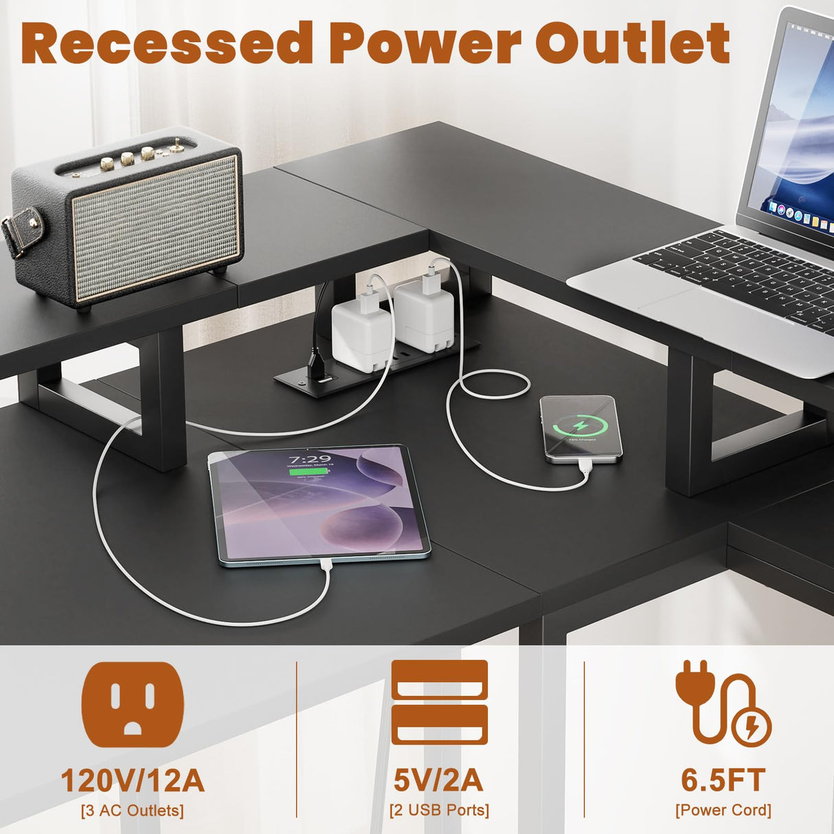 Homieasy Computer Desk with File Drawer Cabinet, L Shaped Office Desk with Printer Stand & Full Monitor Stand, 48 Inch Gaming Desk with Power Outlets Led Light Storage Bag Hanging Hooks, Black Homieasy