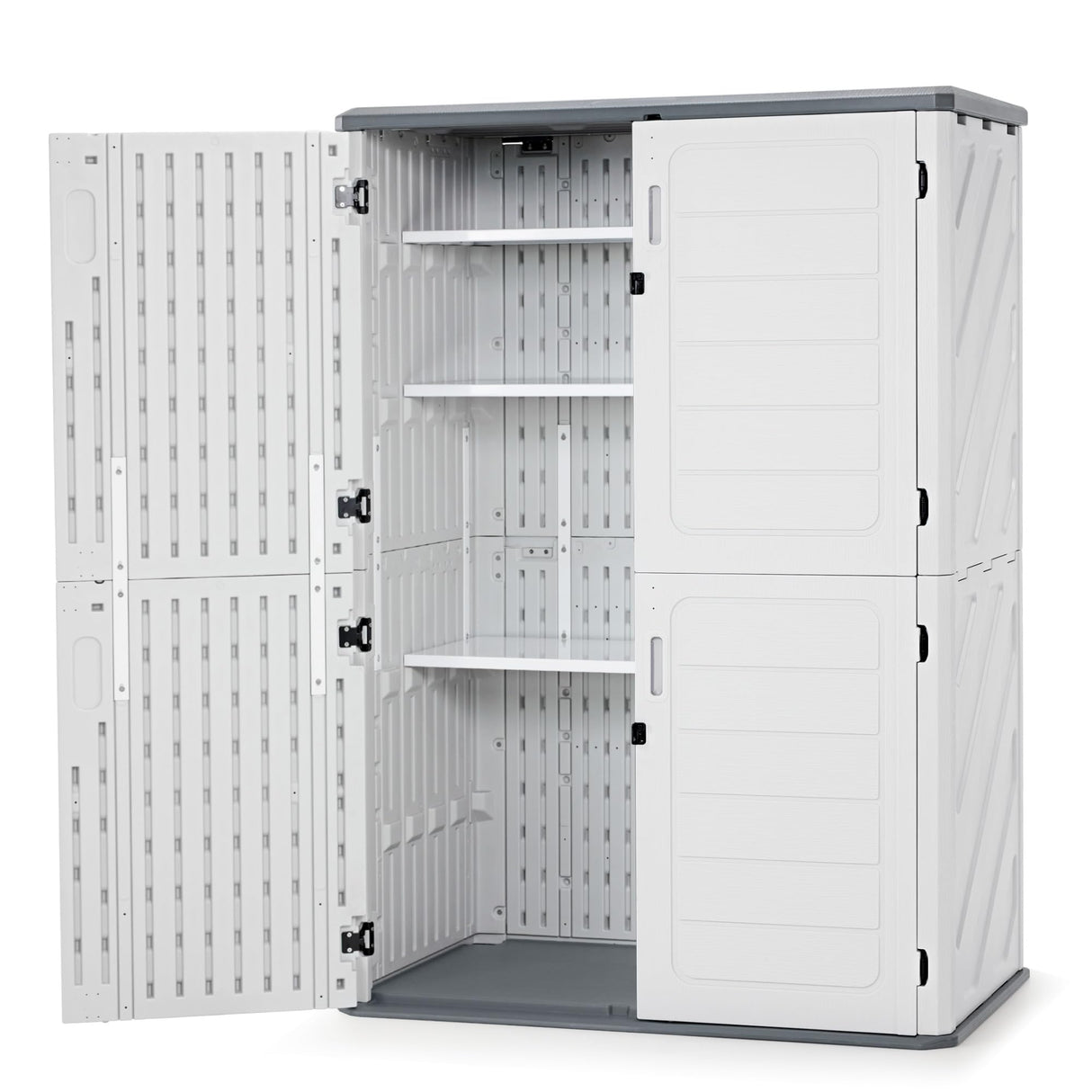 Macrout Plastic Storage Shed 4.3 x 2.5 ft, Waterproof Outdoor Storage Cabinet with Floor, Resin Shed for Garden and Patio (Included Metal Shelves) M MACROUT