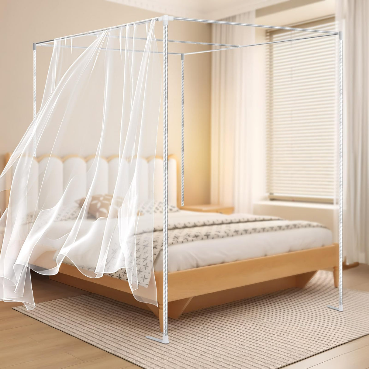 ZAWAYINE Canopy Bed Frame,Stainless Steel Four Corner Bed Canopy Poles Mosquito Net Frame Thickened Metal Canopy Frame Poles for Metal and Wood Bed Frames, Bedroom Decor Upgrade,59"x78"x78"(Queen) ZAWAYINE