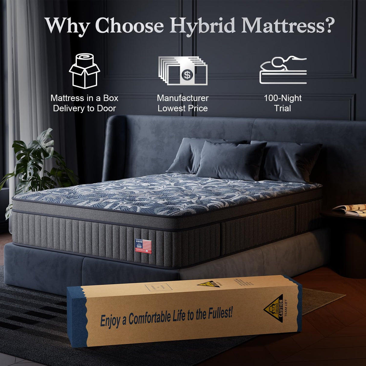 Huwesal Queen Mattress, 12 Inch Cooling Gel Hybrid Bed in a Box with Gel Memory Foam, Individually Wrapped Pocket Coils, Back Pain & Pressure Relief, Medium Firm Support,CertiPUR-US Huwesal