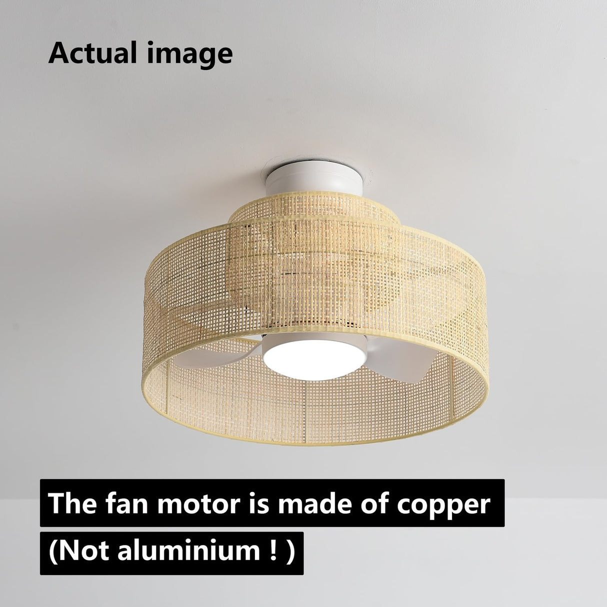22” Bamboo DC Dimmable Ceiling Fan with Light and Remote Control,Boho Wooden Wicker Cage Rattan Bohemian Tropical Caged Wood Fandelier for Kitchen Indoor Bedroom Eamonex