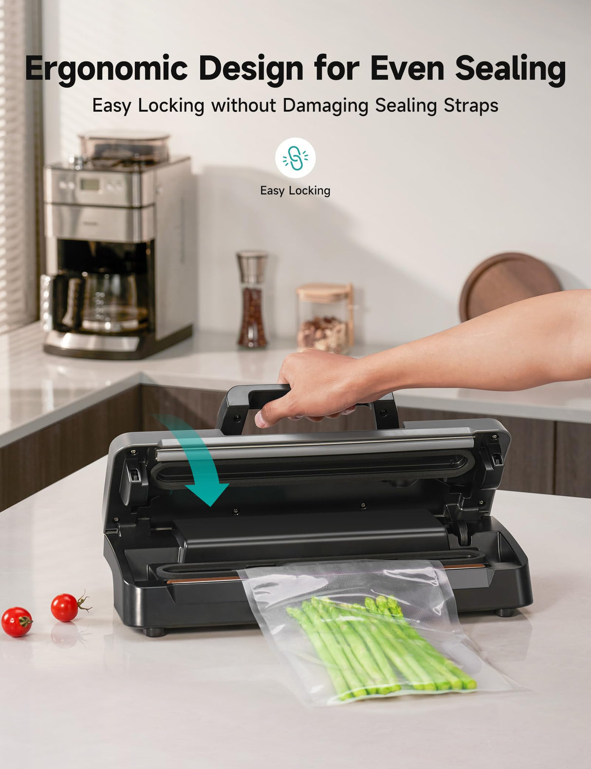 HiCOZY Vacuum Sealer, Vacuum Sealer Machine for Food, Food Sealer, 85Kpa(25.1 Hg) Full Automatic Handle Locked Design, Build-in Cutter, Compact Design With All Starter Kits, 5-Year Quality Commitment Hicozy