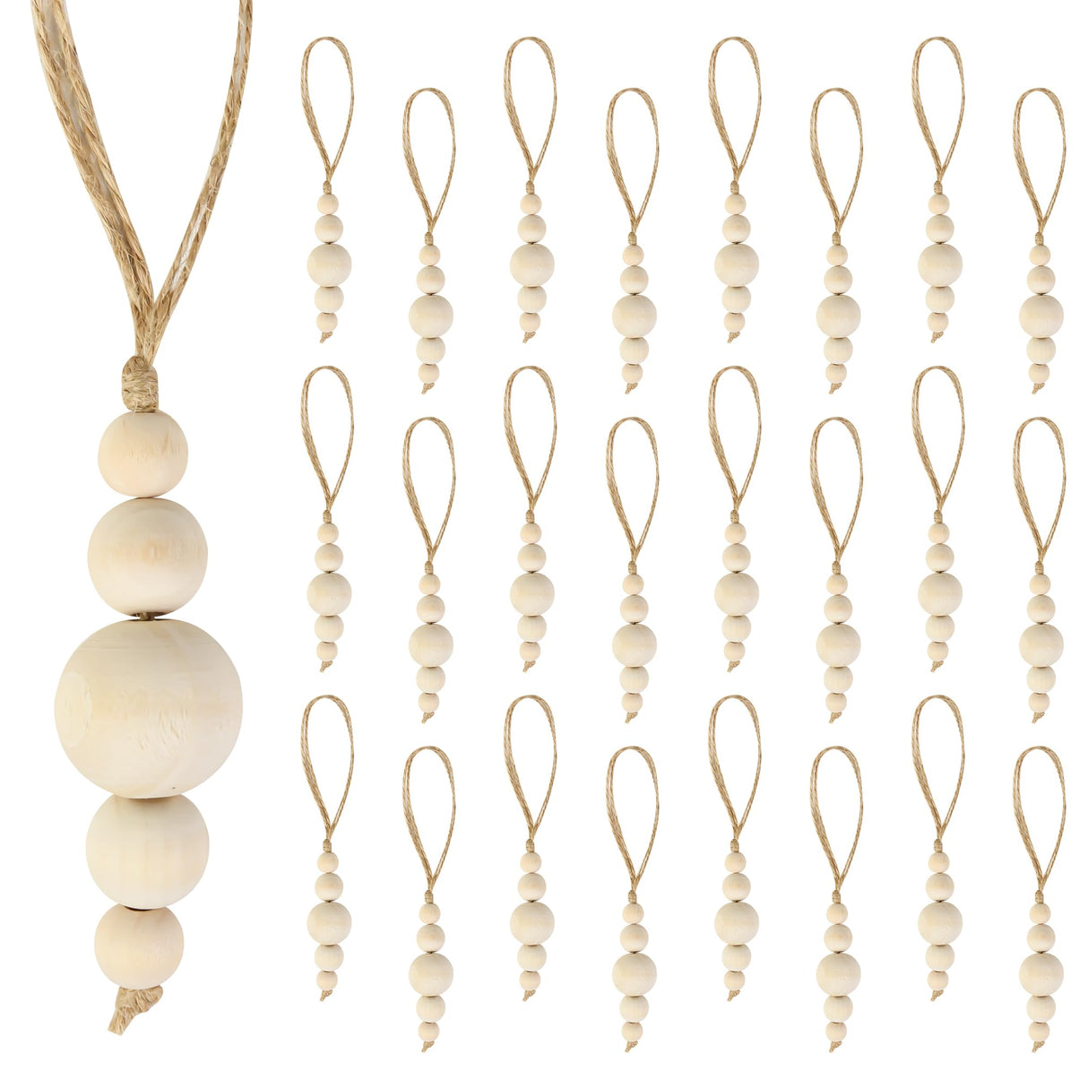 24 Pcs Christmas Tree Ornaments Wood Bead Hanging Decorations Farmhouse Natural Bead Garland Rustic Small Wooden Boho Holiday Minimalist for Neutral Scandi Xmas Tree Hanging Party Decor AllReal