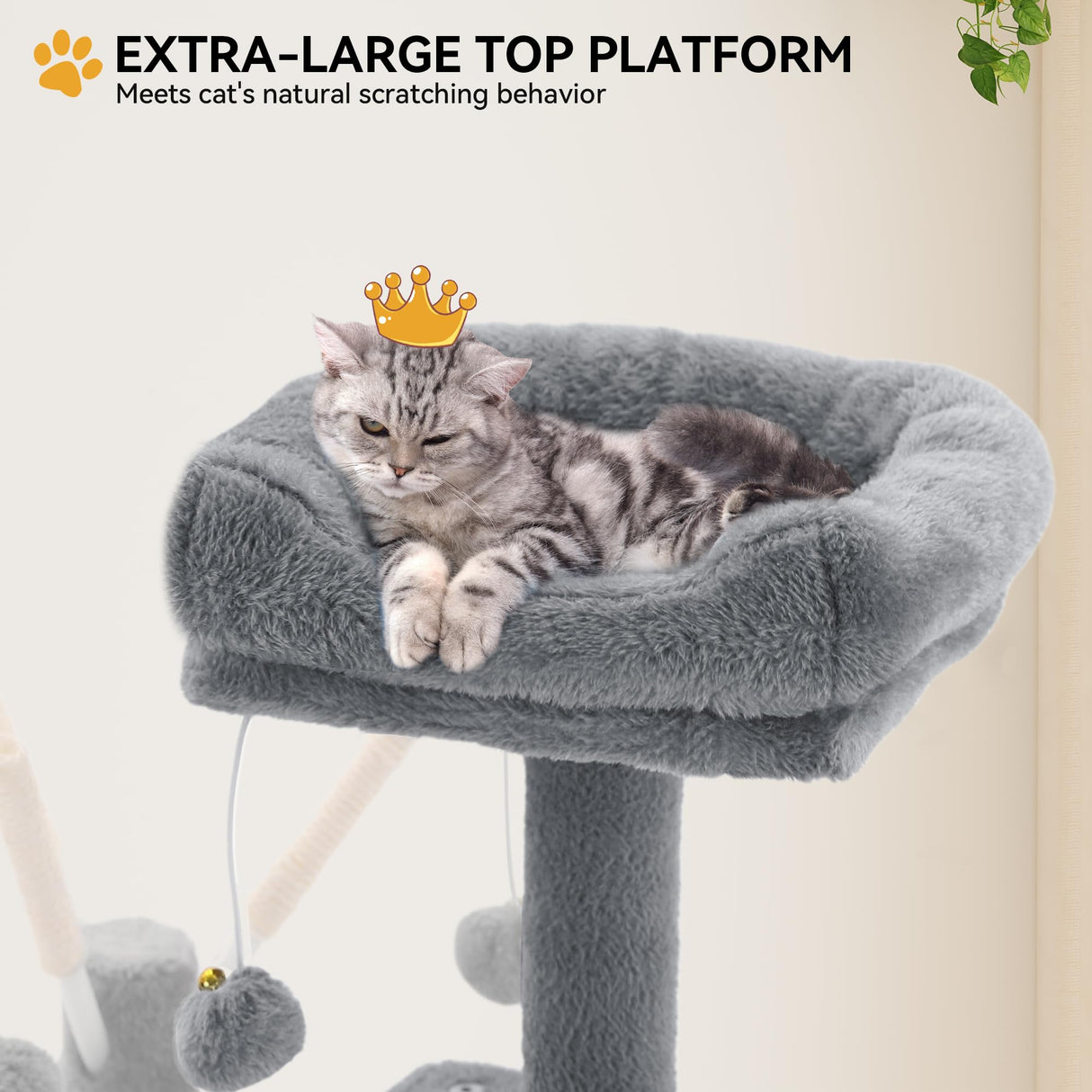 YITAHOME 44in Multi-Level Cat Tree for Indoor Kittens, Cat Furniture with Scratch Posts, Window Padded Plush Perch, Comfortable Hammock, and Interactive Pompoms, Light Gray YITAHOME