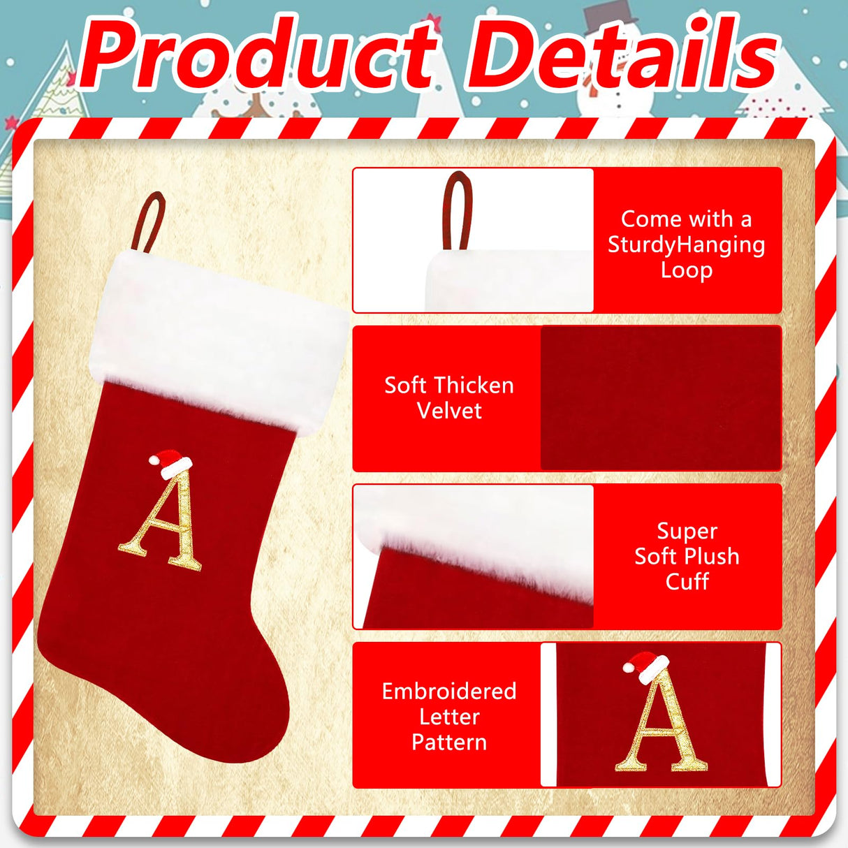 Eoocan 20 Inches Christmas Stockings Red Velvet with White Super Soft Plush Cuff Xmas Stockings Classic Personalized Stocking Decorations for Family Holiday Season Décor Eoocan
