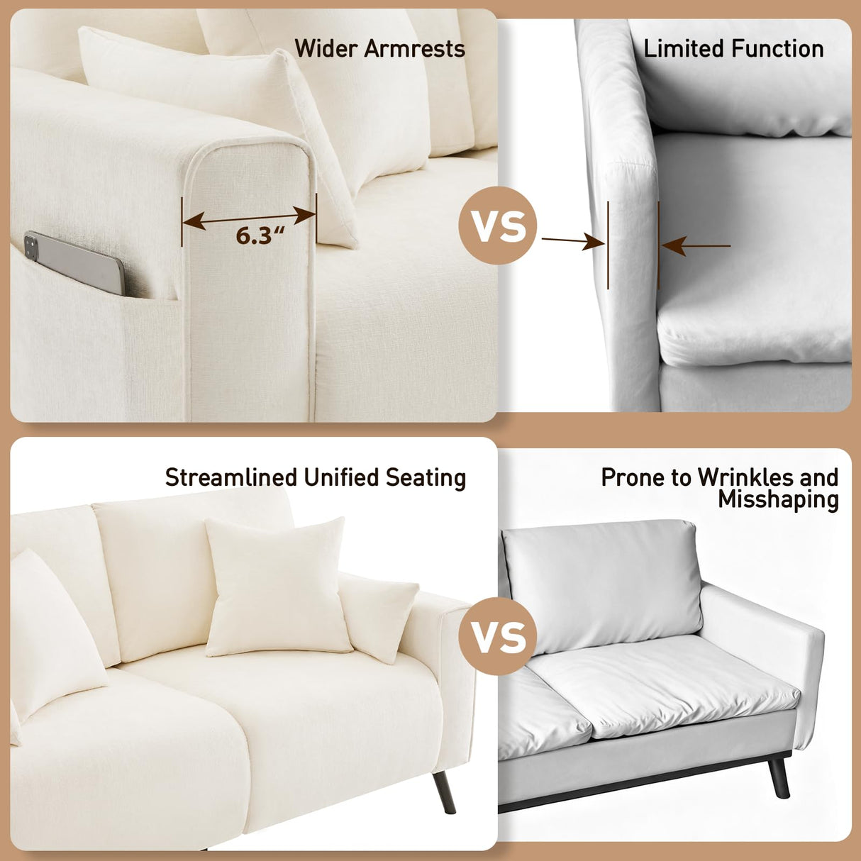 Comkei 70” Loveseat Sofa, Warm White Love Seat Couches for Living Room, 2 Seater Small Couch for Small Spaces, Bedroom, Office Sofas Comkei