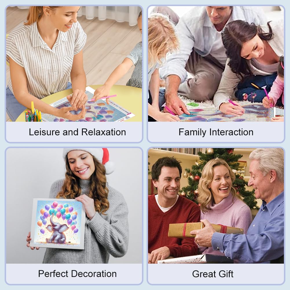 WSLWXSHM Diamond Painting Kits for Adults Elephant and Balloon, Round Full Drill Diamond Art Kits, 5D DIY Paint with Diamonds Crafts for Home Wall Decoration Gifts 12×12Inch, Animal WSLWXSHM