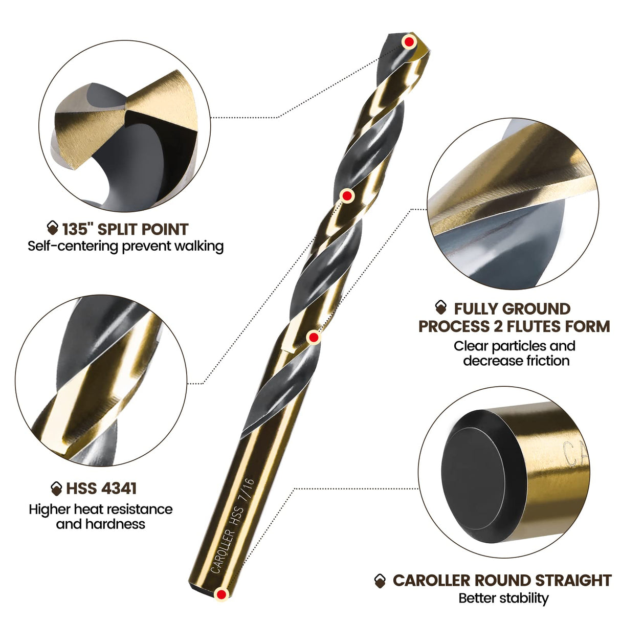 CaRoller 29Pcs Cobalt Drill Bit Set, 135 Degree Tip High Speed Steel with Black and Gold Finish, Stainless Steel, Plastic and Wood with Metal Indexed Storage Case 1/16"-1/2" CaRoller