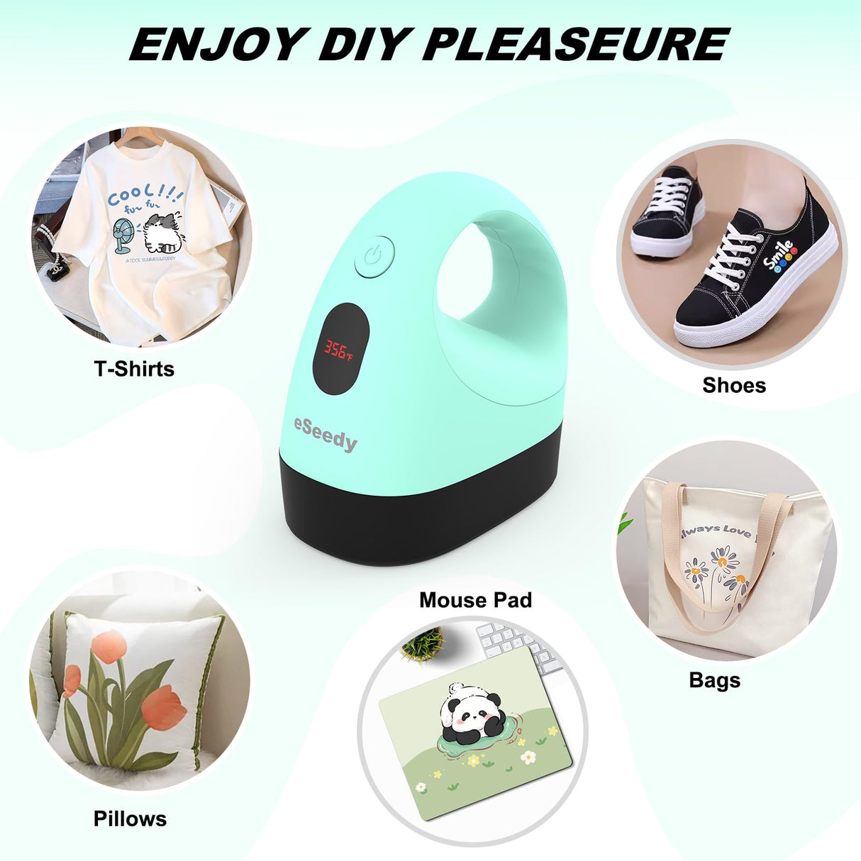 eSeedy Mini Heat Press Machine, 3 Heat Settings& Fast Heating, 15 Mins Auto-Off, Insulated Safety Base, Mini Iron for Crafting, T Shirts, Hats, Heating Transfer Projects (Green) eSeedy