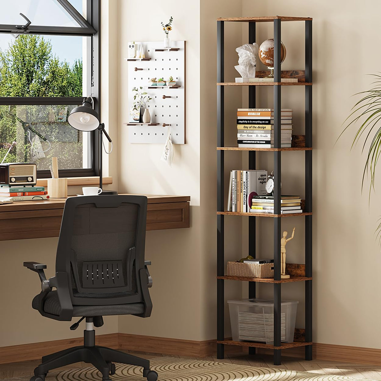 6 Tier Bookshelf with Anti-Fall Baffle, Tall 64.79" Bookcase with DIY Shelves, Industrial Book Shelf Storage Organizer, Display Free Standing Shelf Unit for Bedroom, Living Room, Office, Rustic Brown VIMBER