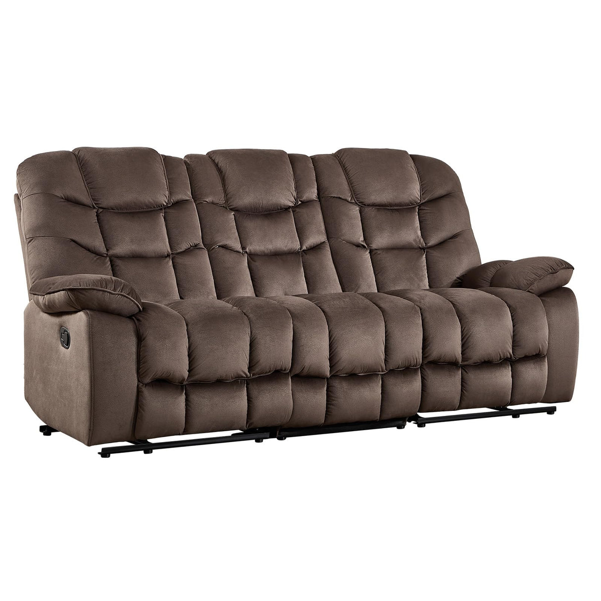 HAOMARKETS 3 Seat Manual Reclining Sofa, Soft Fabric Recliner Couch with Padded Headrest and Armrests, 85" Wide Overstuffed 3-Seater Recliner Couches for Living Room, Brown HAOMARKETS