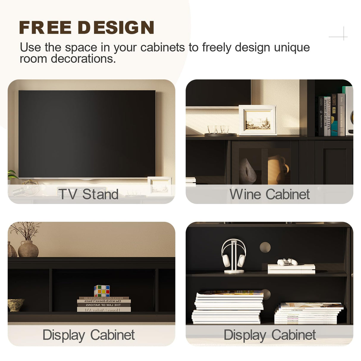 MEISSALIVVE Wall Unit TV Stand with Storage & LED Lights, Large Entertainment Center with Bookshelves for TVs up to 75", Media Console for Living Room, Black MEISSALIVVE