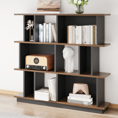 LIKEMET 3-Tier Horizontal Bookcase, 47'' Geometric Bookshelf with Anti-Tipping Kit, Open Modern Room Divider Display Shelf, Storage Organizer Shelf for Bedroom, Living Room, Office