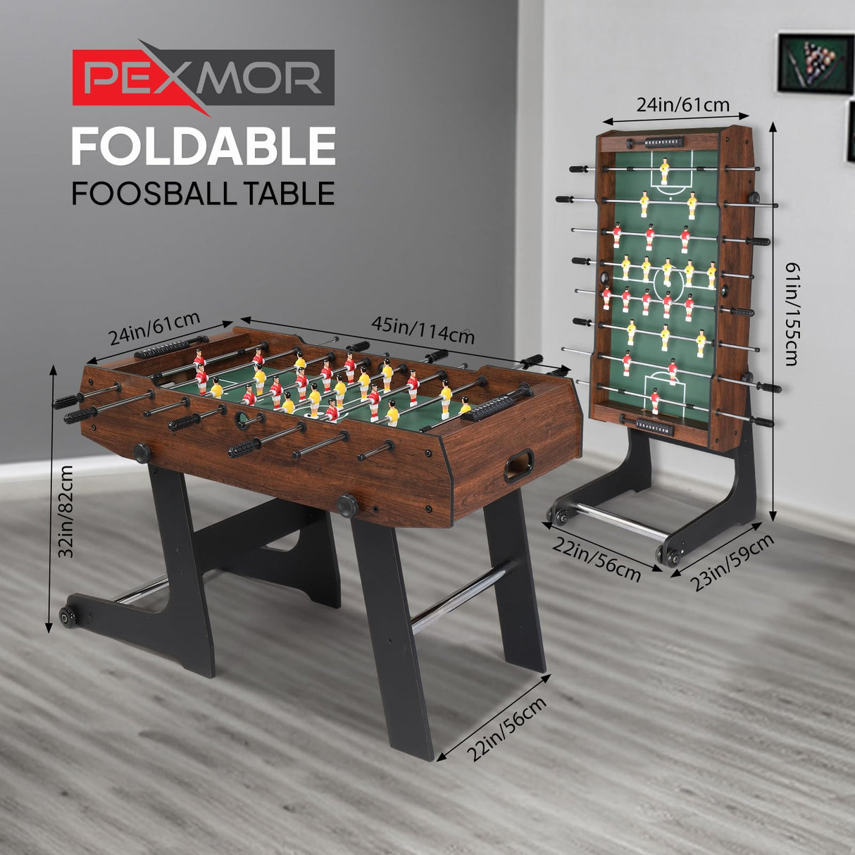 PEXMOR 48" Foldable Foosball Table Adult Size, Soccer Game Table for Kids & Adults, Folding Foosball Tables for Game Room, Home, Arcade w/Rolling Wheels & 2 Balls PEXMOR