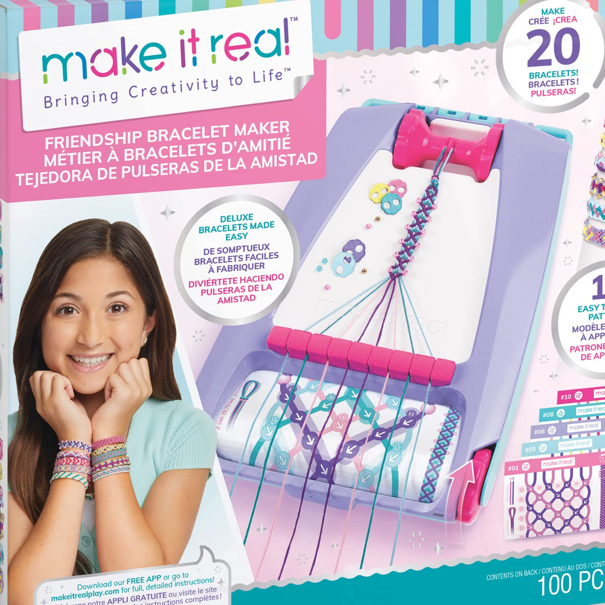 Make It Real Friendship Bracelet Maker Kit - Craft Up to 20 Stylish Bracelets with 100 Beads & Threads - Fun DIY Jewelry Set for Girls & Tweens - Develop Creativity Skills - Gift for Kids Ages 8 Make It Real
