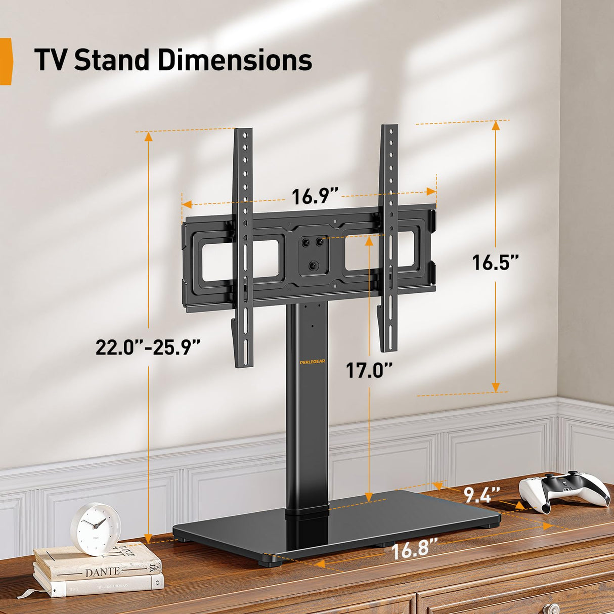 Perlegear Tabletop TV Stand, Universal TV Stand for 23–60 Inch LCD LED OLED TVs, Height Adjustable TV Base Stand with Tempered Glass Base Cable Management,VESA 400x400mm, PGTVS02 Perlegear