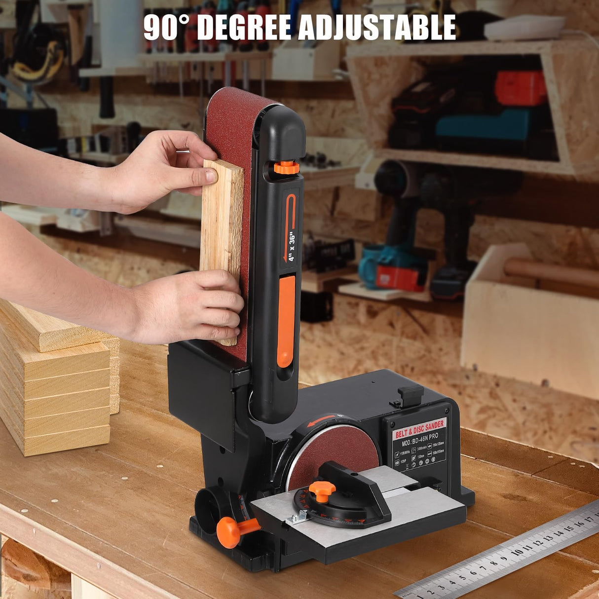 EliteEdge EliteEdge Benchtop Belt and Disc Sander - 1/2HP Motor, 4" x 36" Belt, 6" Disc, Sturdy Cast Iron Base, Powerful Woodworking Sander with Benchtop Mount EliteEdge