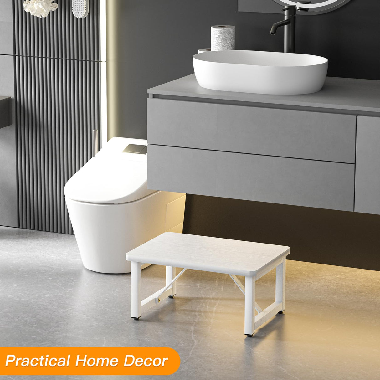 SZLHANJZ Step Stool, Small Step Stool for Adults, Wood and Metal Foot Stool, One Stepping Stool for Bedside Sofa Side, 400 LBS Load Heavy Duty Step, White SZLHANJZ